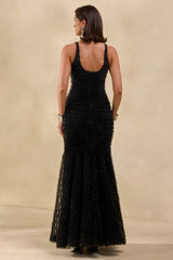 Sadine | Black Scoop-Neck Fishtail Maxi Dress