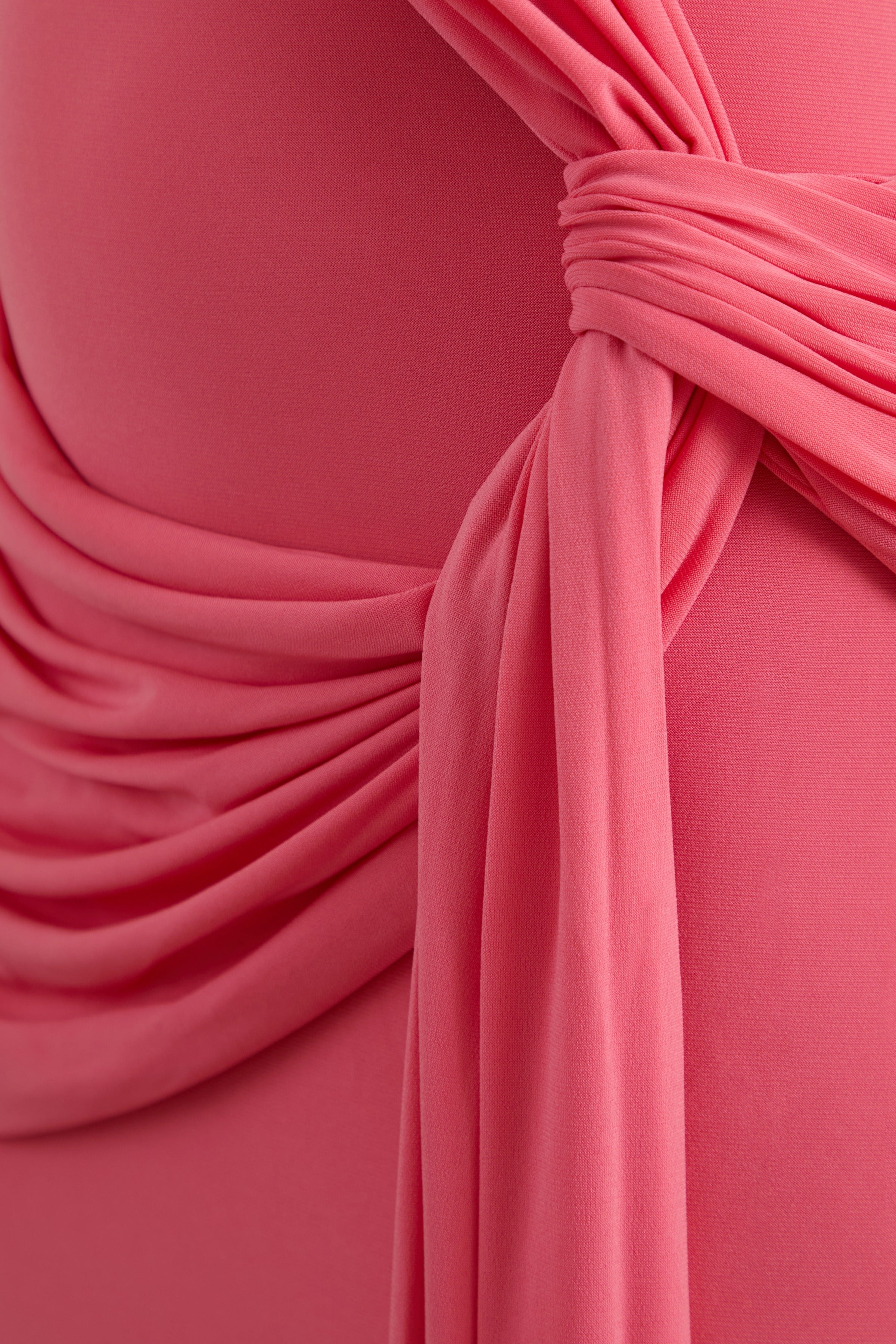 Lunoria | Coral Asymmetric-Neck Maxi Dress With Gathered-Detailing