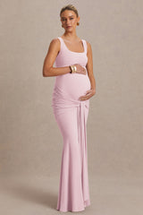 Baylin | Light Pink Square-Neck Maternity Maxi Dress With Ruched Detailing And Sash