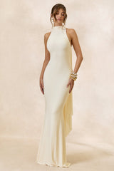Cordy | Cream High-Neck Maxi Dress With Cape