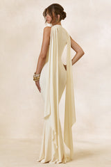 Cordy | Cream High-Neck Maxi Dress With Cape