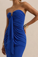 Chloe | Blue Bandeau Maxi Dress With Ruffled Detailing