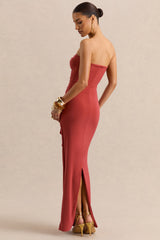 Chloe | Rust Bandeau Maxi Dress With Ruffled Detailing