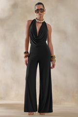 Clemence | Black Plunge-Neck Jumpsuit