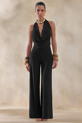 Clemence | Black Plunge-Neck Jumpsuit