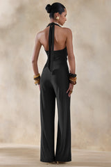 Clemence | Black Plunge-Neck Jumpsuit