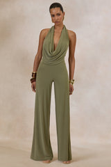 Clemence | Green Plunge-Neck Jumpsuit