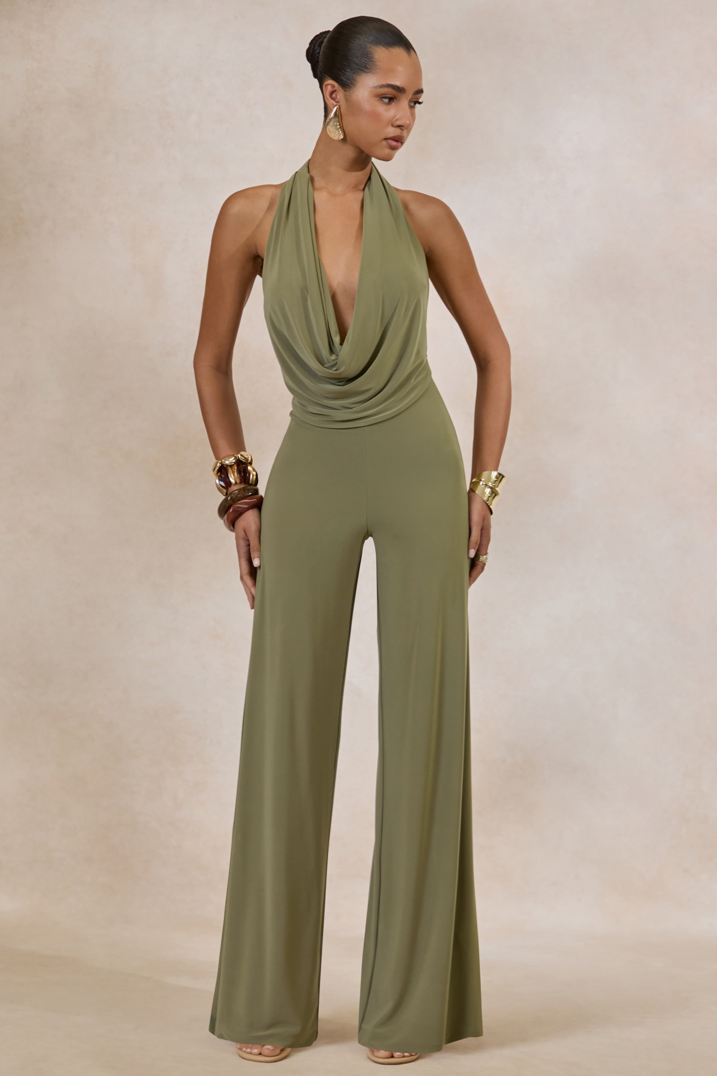 Clemence | Green Plunge-Neck Jumpsuit