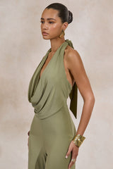 Clemence | Green Plunge-Neck Jumpsuit