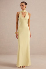 True Icon | Lemon Satin High-Neck Maxi Slip Dress With Sash