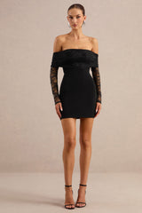 Incantelle | Black Bardot-Neck Mini Dress