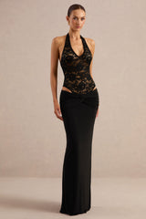 Nerise | Black Lace Plunge-Neck Bodysuit