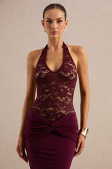 Nerise | Burgundy Lace Plunge-Neck Bodysuit