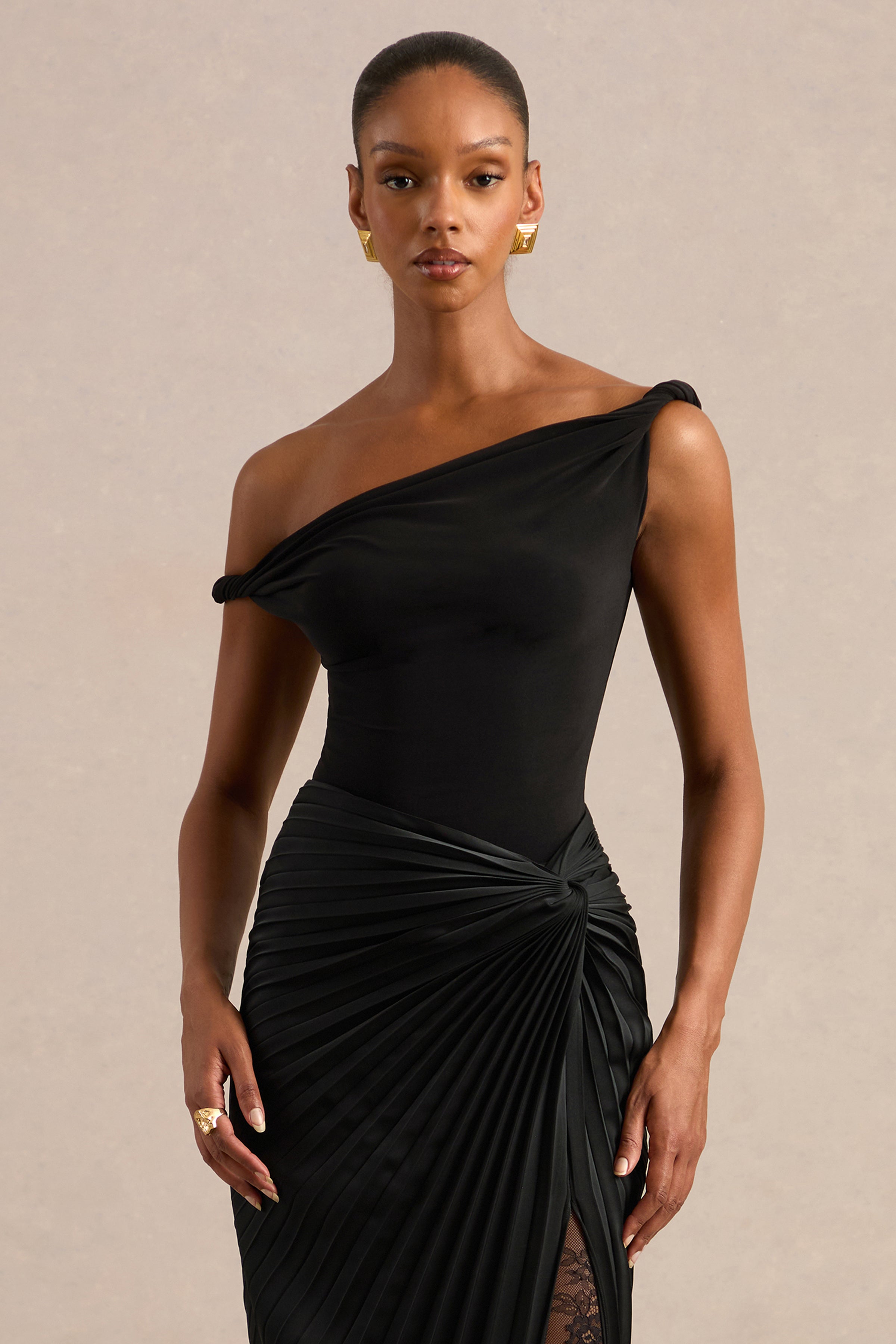 Kesia | Black Twisted Asymmetric Thong Bodysuit