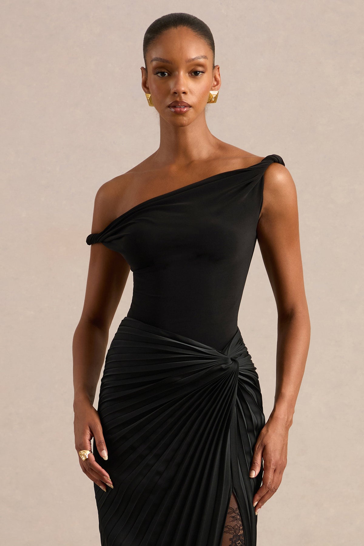 Kesia | Black Twisted Asymmetric Thong Bodysuit