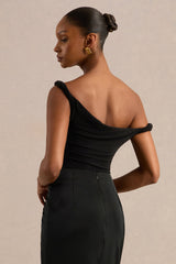Kesia | Black Twisted Asymmetric Thong Bodysuit
