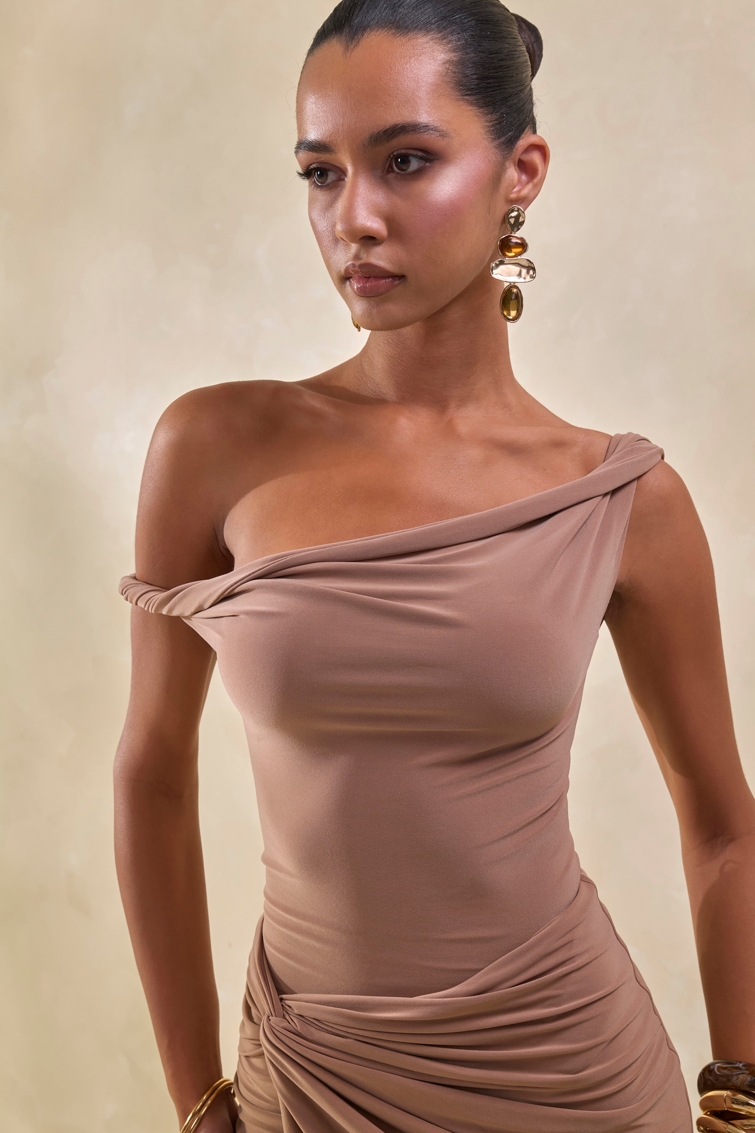 Kesia | Brown Twisted Asymmetric Thong Bodysuit