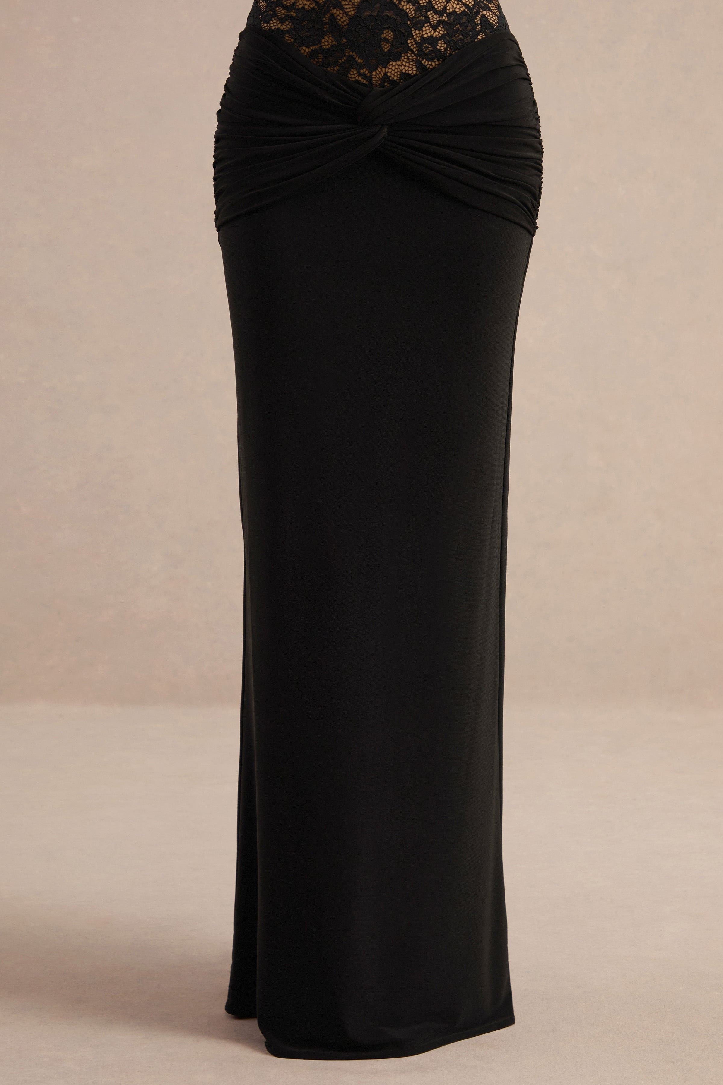 Florine | Black Twisted Waist Maxi Skirt