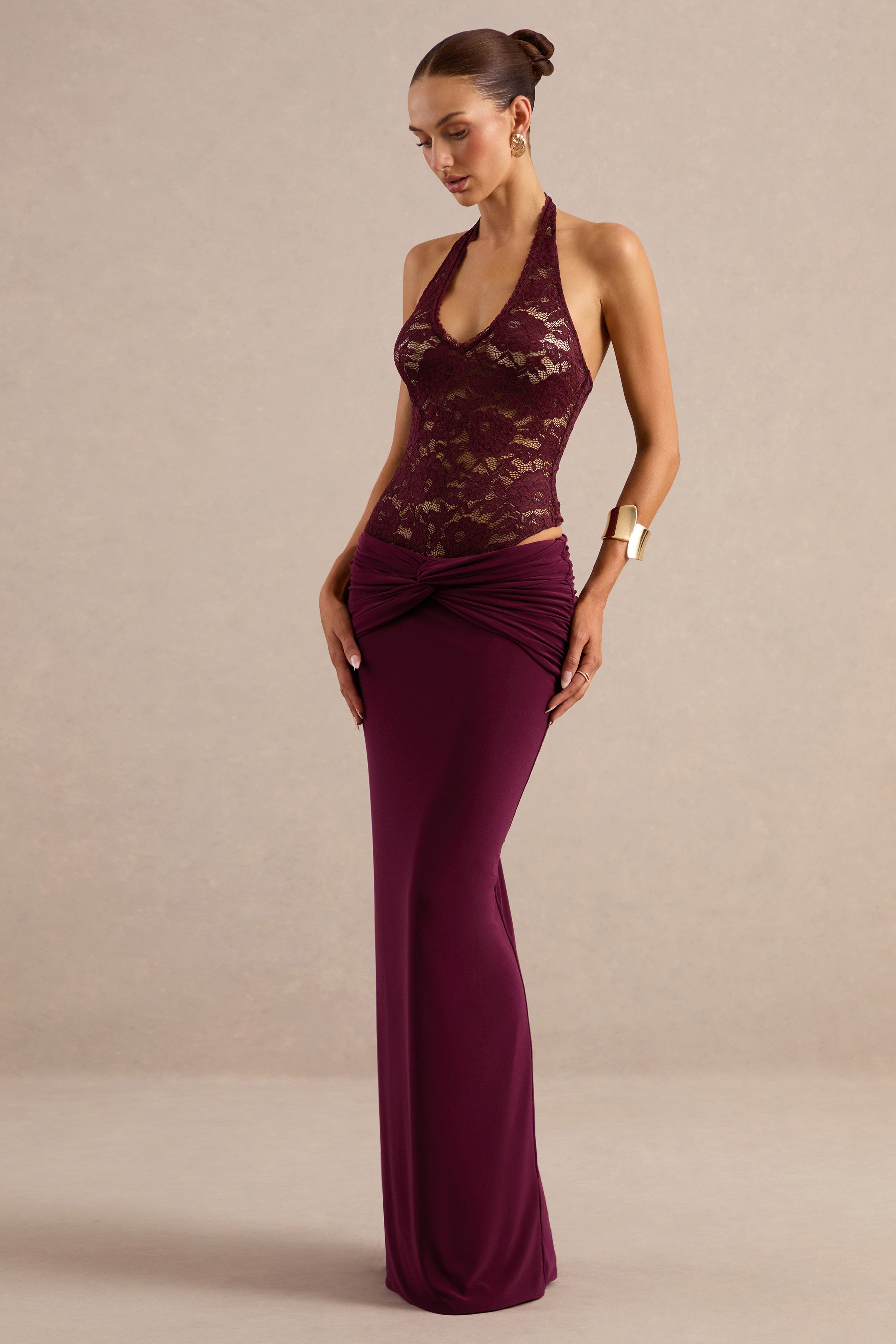 Florine | Burgundy Twisted Waist Maxi Skirt