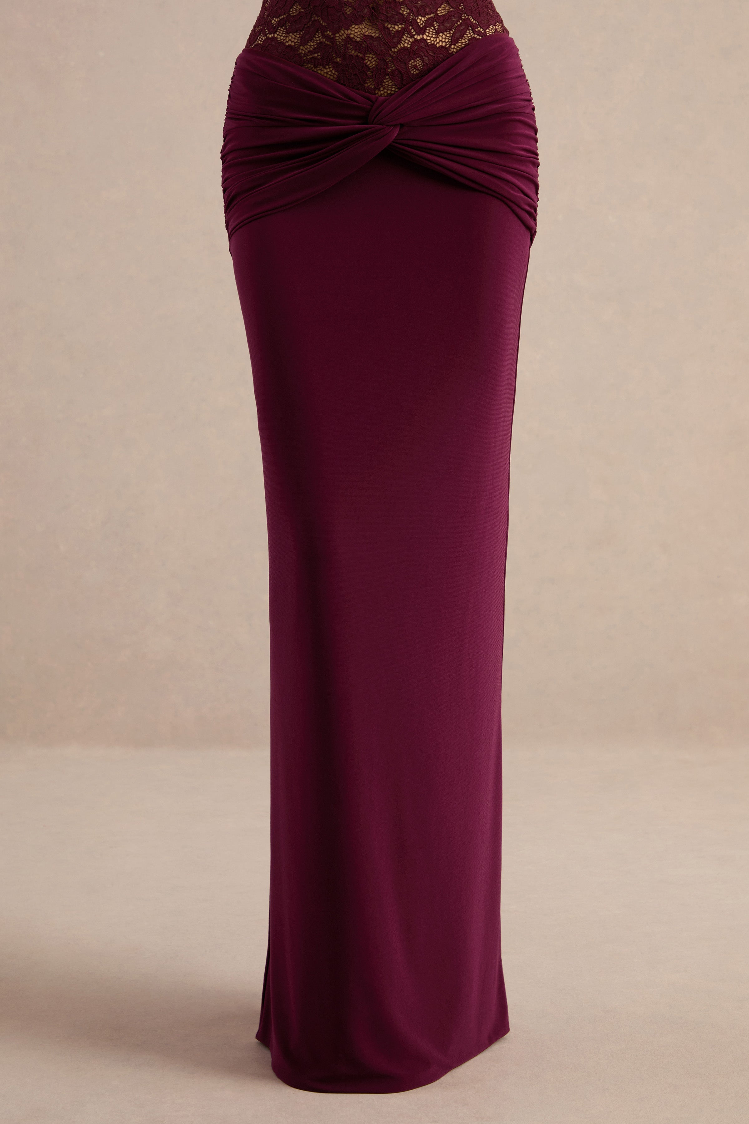 Florine | Burgundy Twisted Waist Maxi Skirt