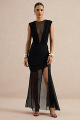 Persephone | Black Mesh Wrapped Maxi Skirt With Split