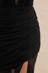 Persephone | Black Mesh Wrapped Maxi Skirt With Split