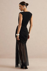 Persephone | Black Mesh Wrapped Maxi Skirt With Split