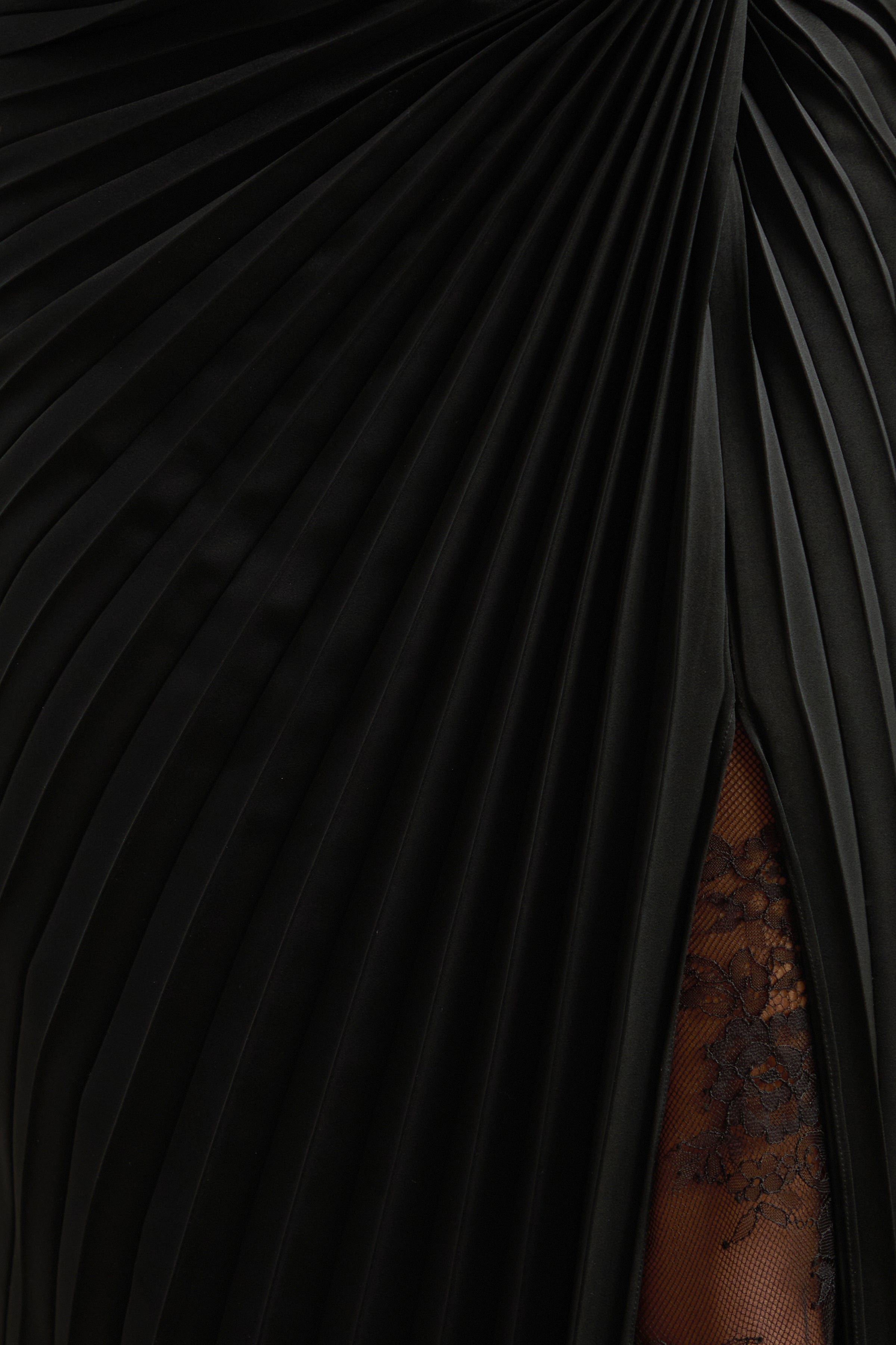 Lassia | Black Satin Gathered Maxi-Skirt With Lace