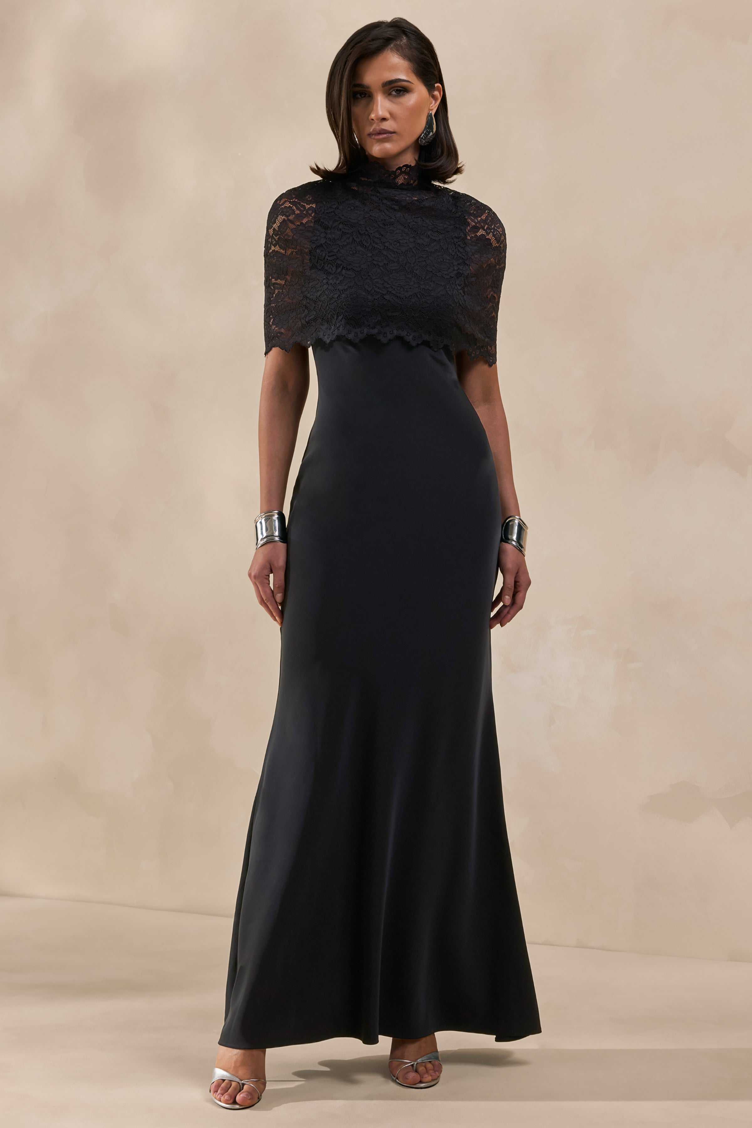 Rosevine | Black Crew-Neck Maxi Dress With Mesh Panel