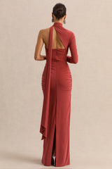 Cerisia | Rust Asymmetric-Neck Maxi Dress With Sash Detailing