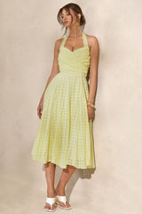 Naz | Lemon Broderie Halter-Neck Midi Dress