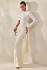Ellora | Cream High-Neck One Sleeve Thong Bodysuit