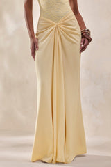 Setaria | Lemon Satin Maxi-Skirt With Gathered-Detailing And Sash