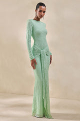 Nessia | Mint Lace Round-Neck Bodysuit With Long-Sleeves