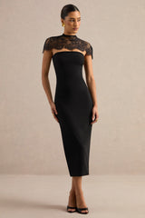 Navoria | Black Lace High-Neck Midi Dress