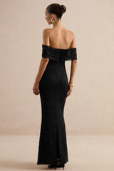 Novessa | Black Lace Bardot-Neck Maxi Dress
