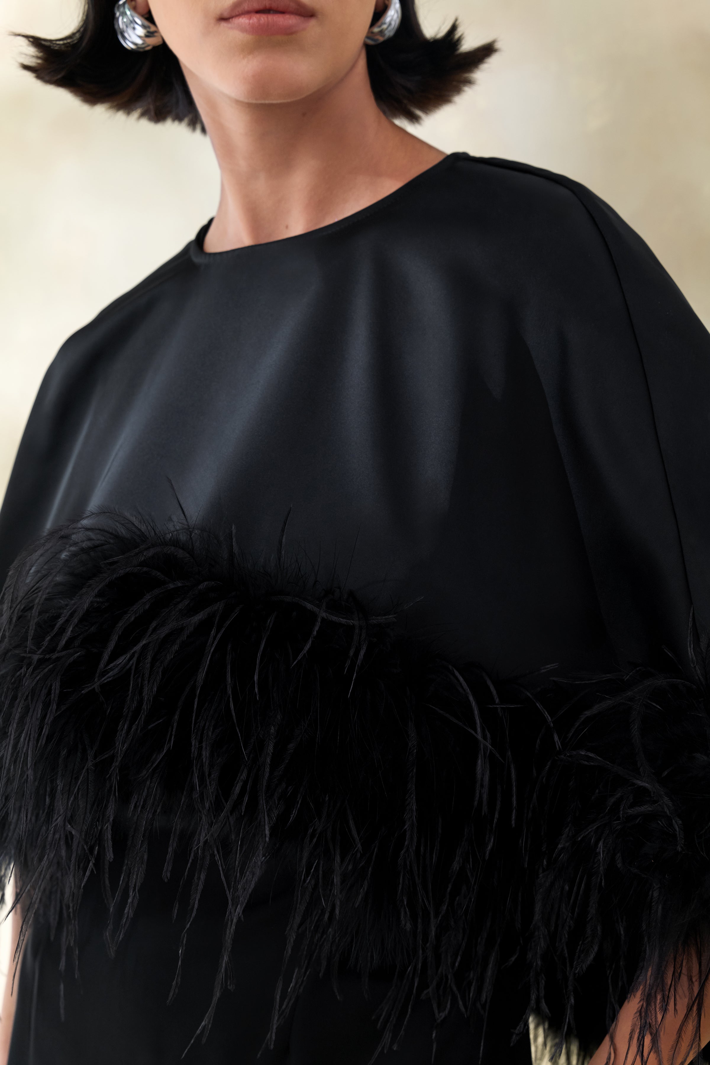 Tervessa | Black Satin Wide-Neck Cape