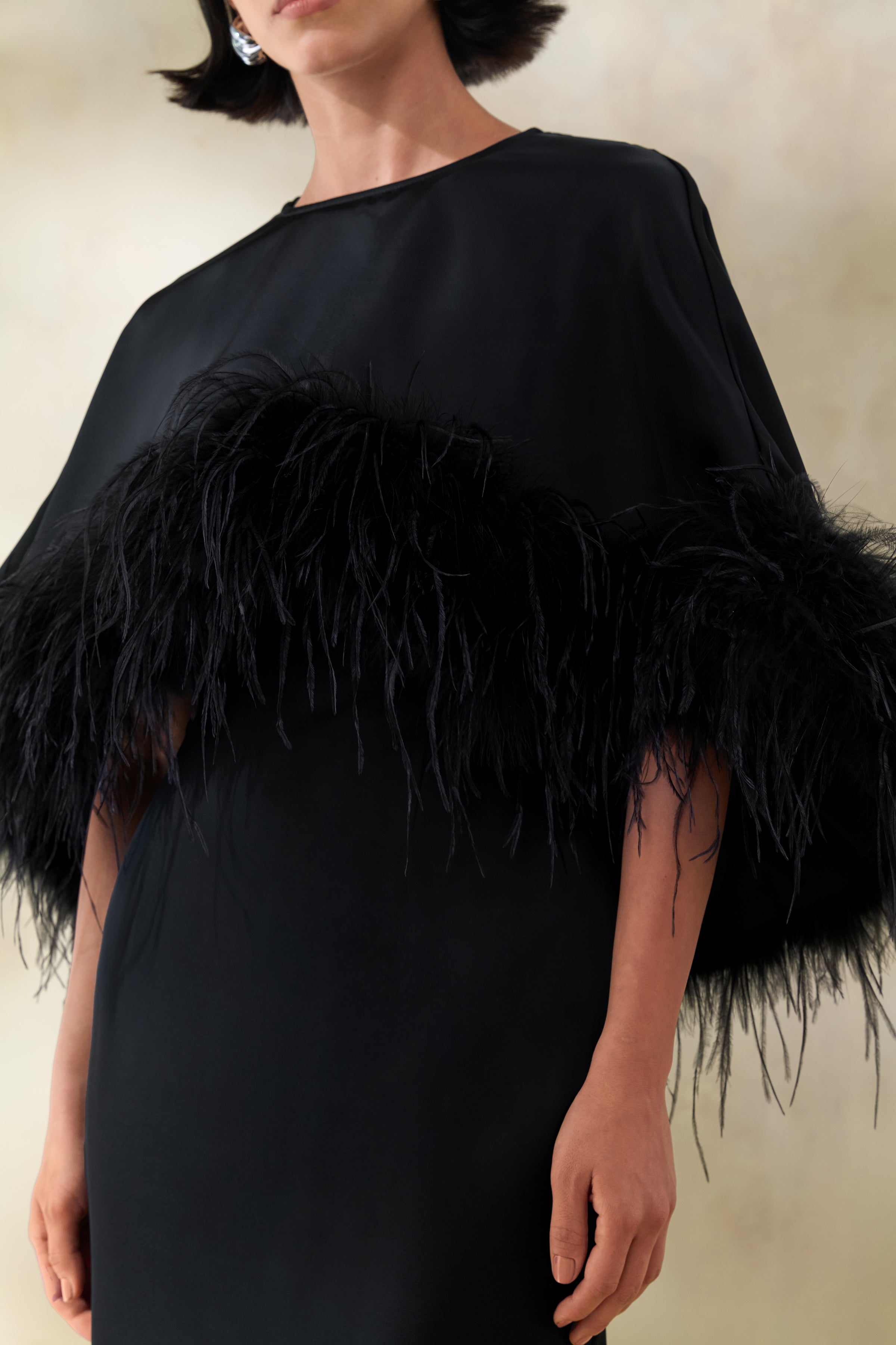 Tervessa | Black Satin Wide-Neck Cape