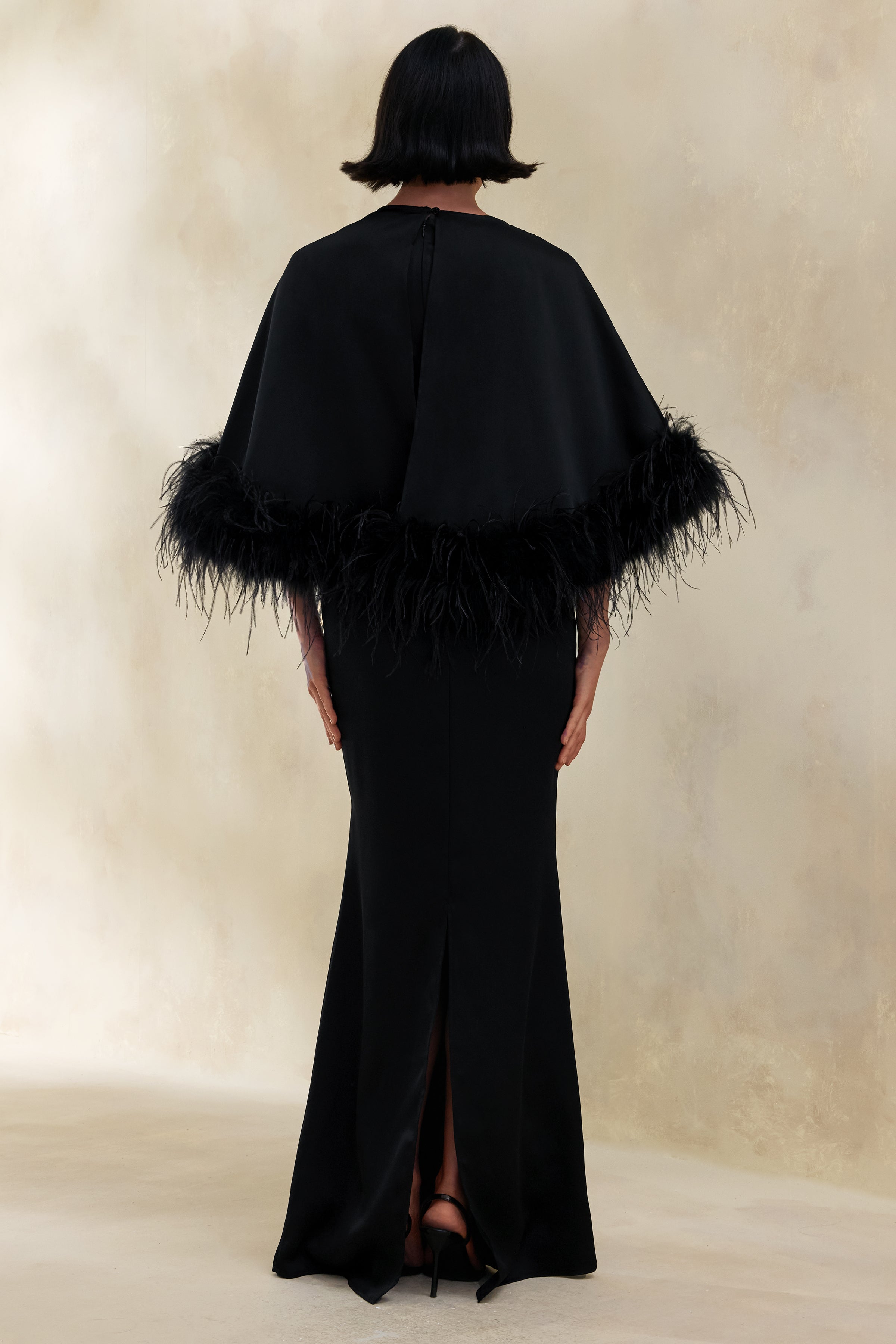 Tervessa | Black Satin Wide-Neck Cape
