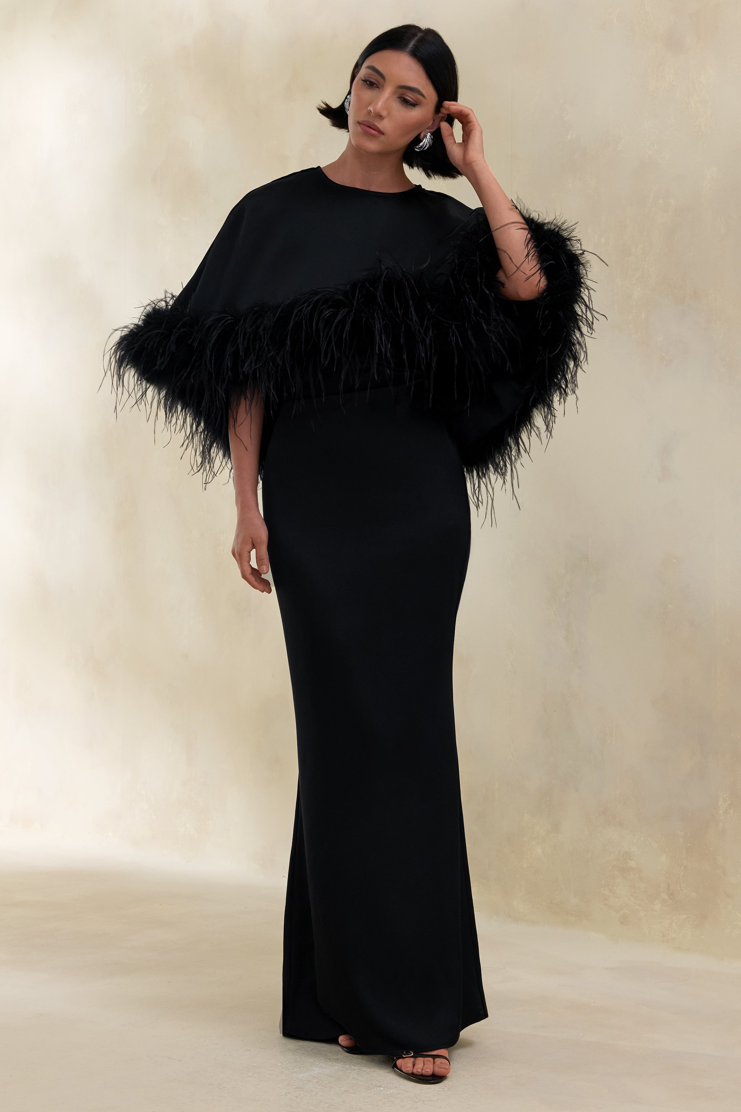 Tervessa | Black Satin Wide-Neck Cape