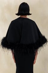 Tervessa | Black Satin Wide-Neck Cape