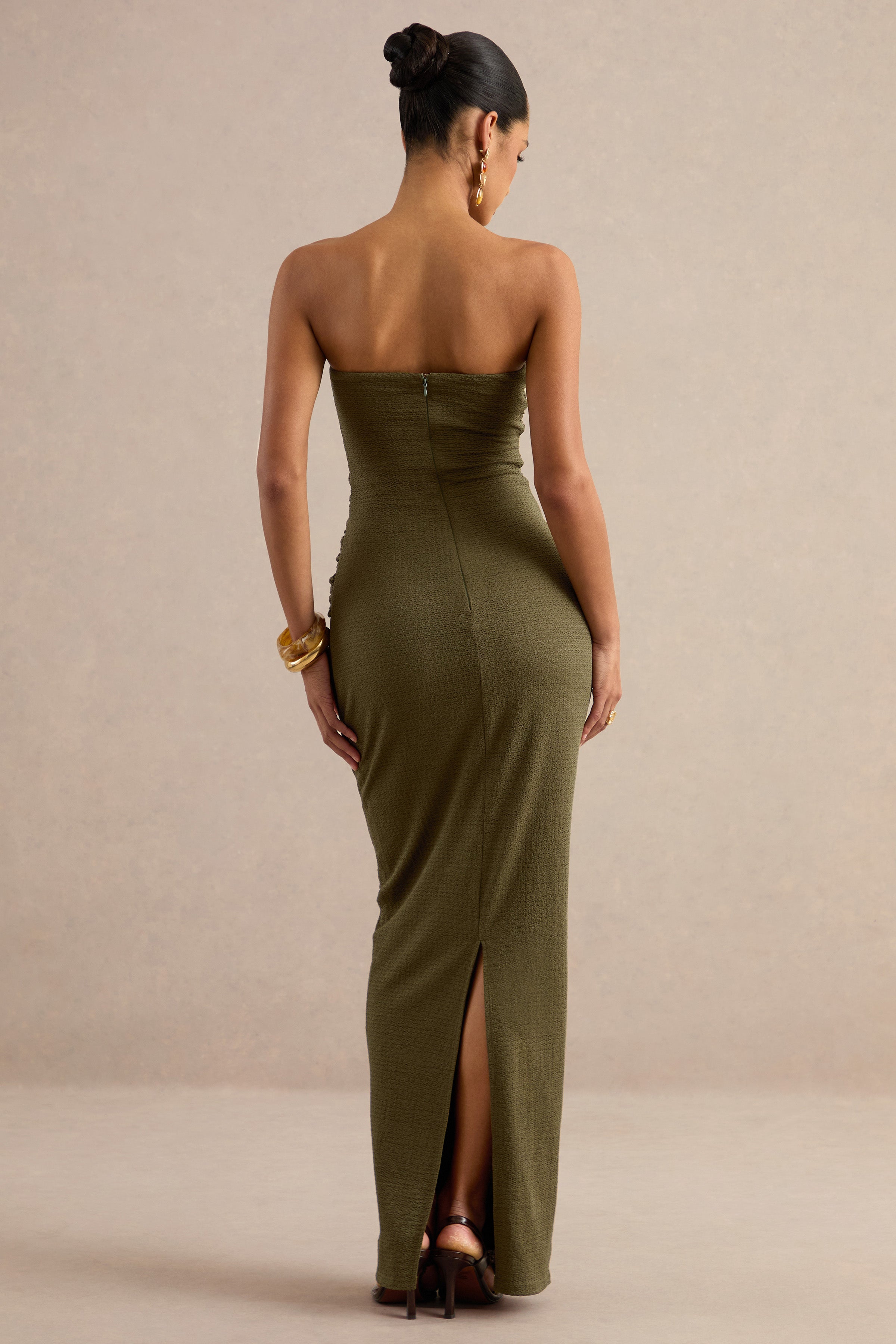 Leontine | Olive Bandeau-Neck Maxi Dress With Body Cut-Outs