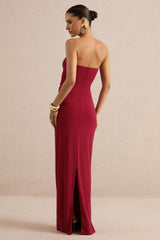 Mireia | Red Bandeau-Neck Maxi Dress With Body Cut-Out And Gold Details