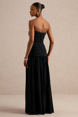 Alvilda | Black Satin Maxi Dress With Draped Detailing