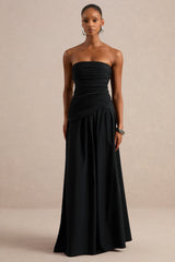 Alvilda | Black Satin Maxi Dress With Draped Detailing