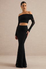 Ivana | Black Lace Bardot-Neck Crop-Top