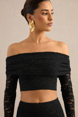 Ivana | Black Lace Bardot-Neck Crop-Top