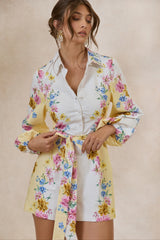 Mariposa | Lemon Floral Round-Neck Tailored Romper