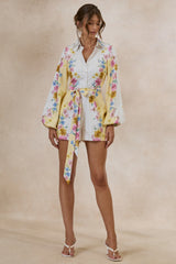 Mariposa | Lemon Floral Round-Neck Tailored Romper