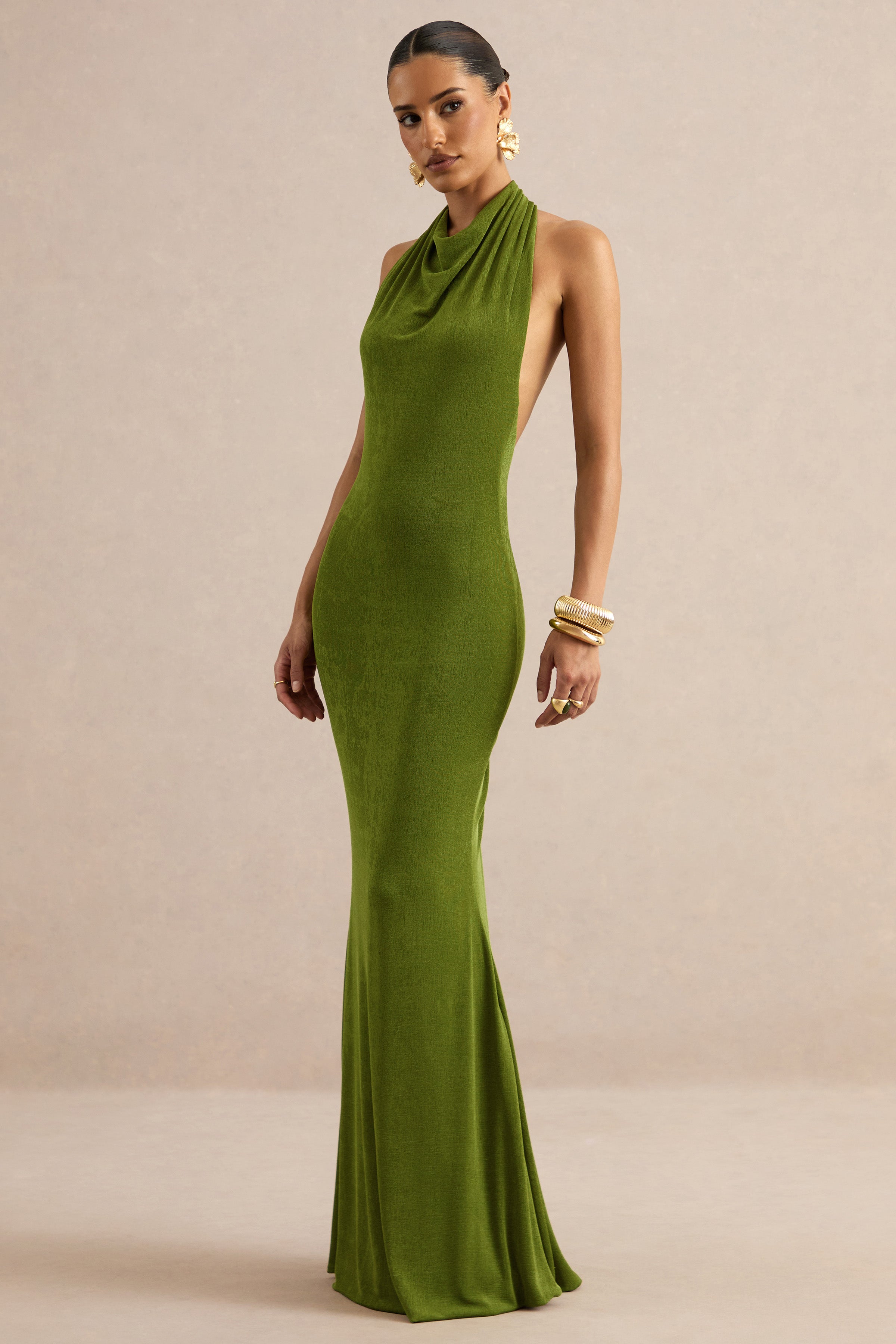 Ariosa | Lime High-Neck Maxi Dress With Open Back